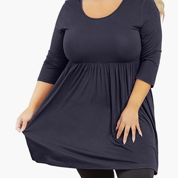 Black Tunic 3/4 Sleeve Crewneck Top Flowy Blouse Shirt sz 5x - Picture 5 of 12